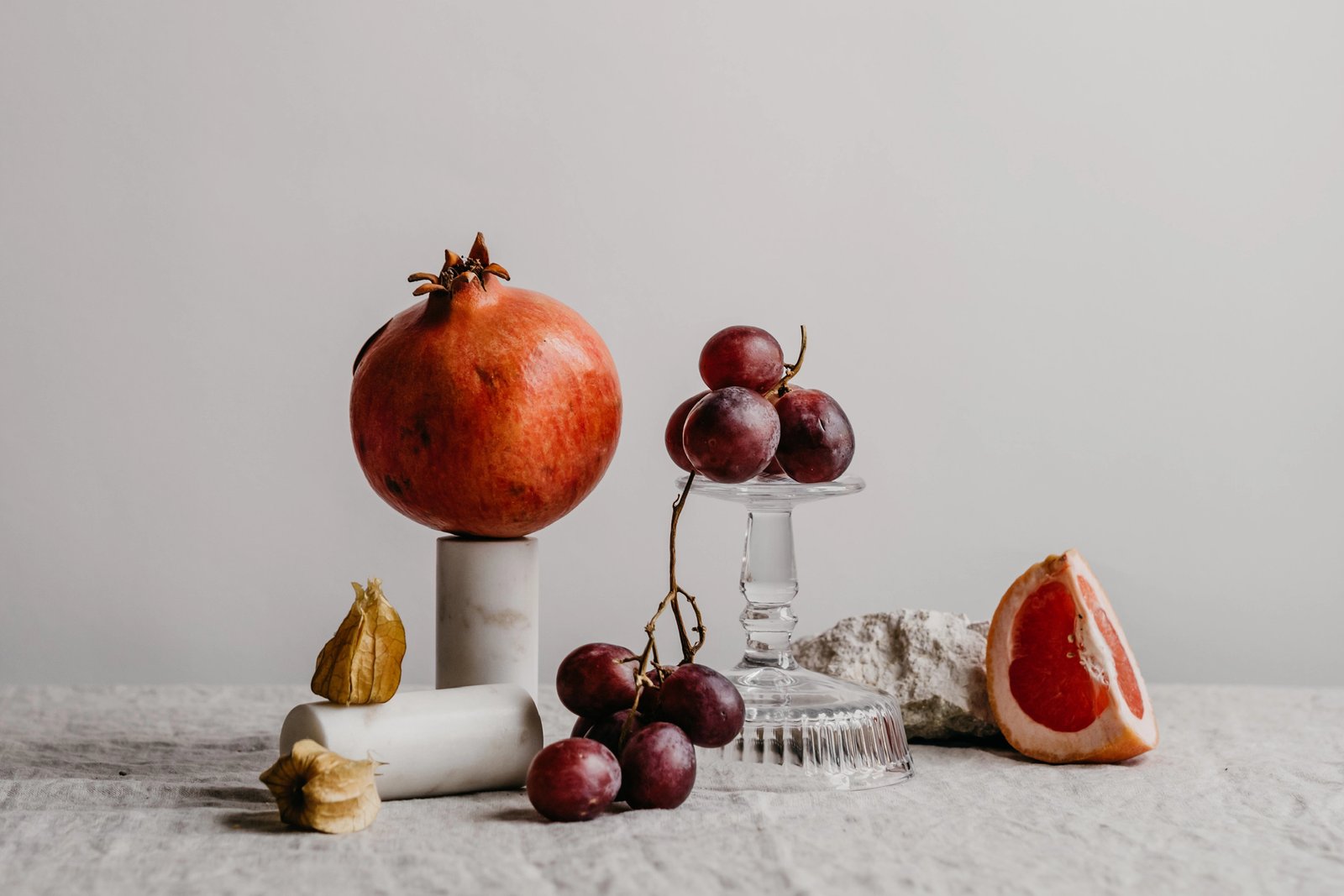 grapefruit, grapes, and pomegranate